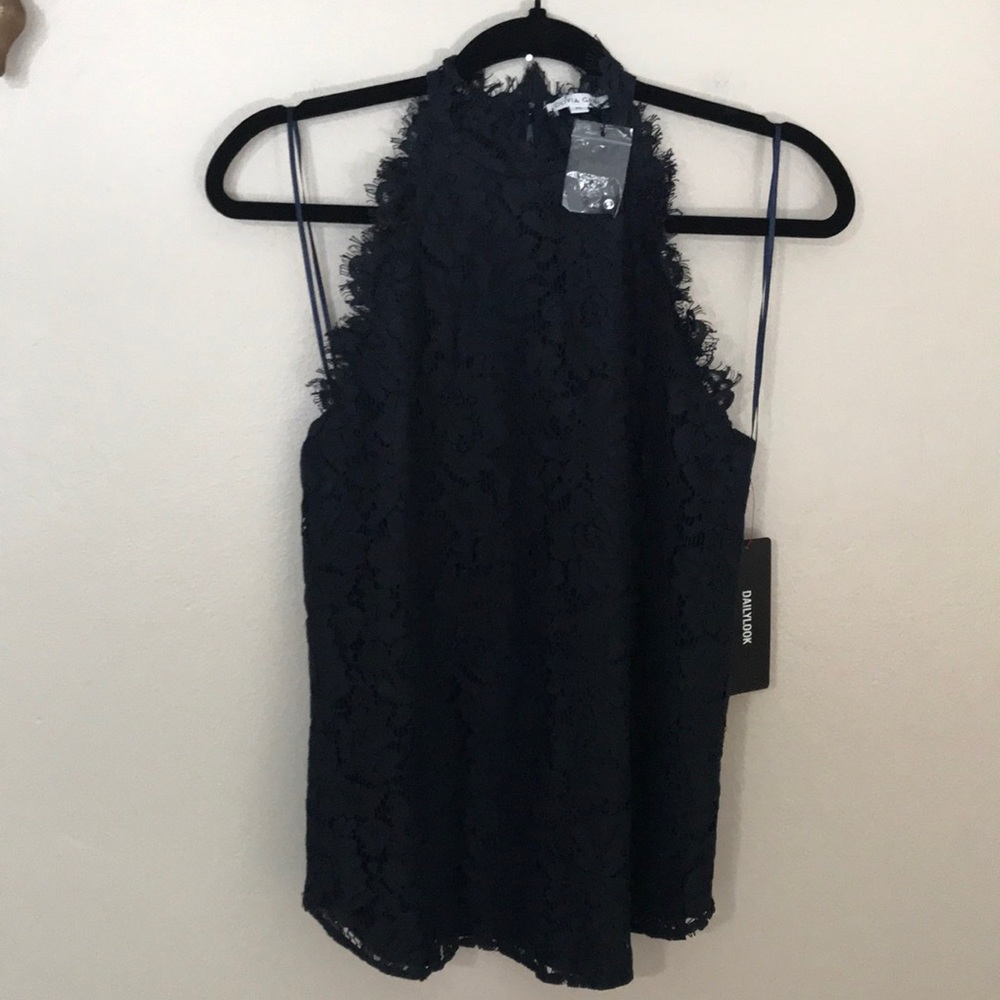 NEW Olivia Grey Navy Lace Tank.‎ XS